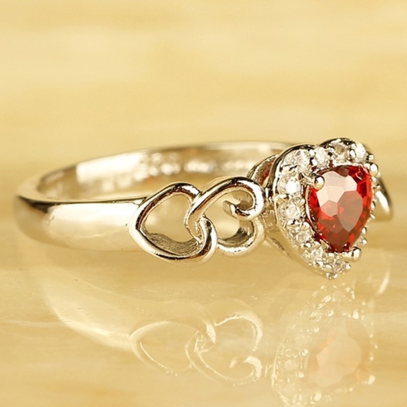 Cute Silver Heart Cut Ruby Ring - Picture 4 of 4